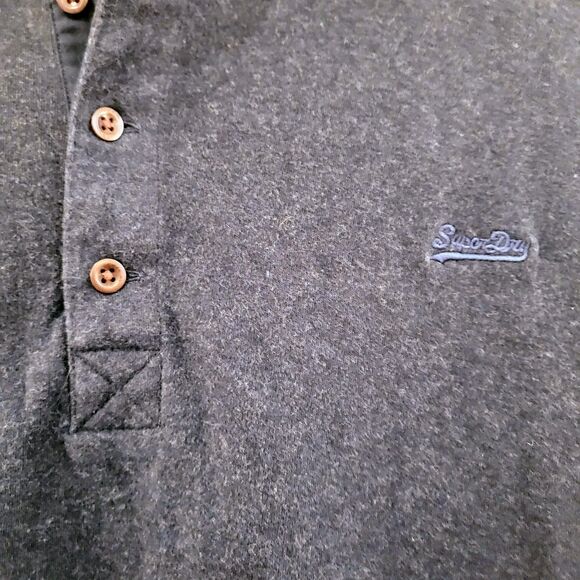 Superdry Top Vintage Logo Embroidered Half Button Henley Navy Tshirt XXL 2XL - Picture 6 of 6